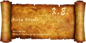 Kola Ernő névjegykártya